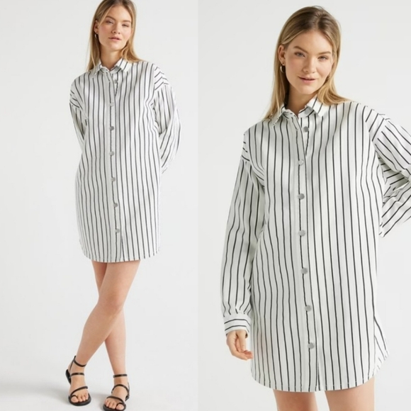 Scoop Women's Oversized Striped Denim Shirt Dress - Picture 3 of 6